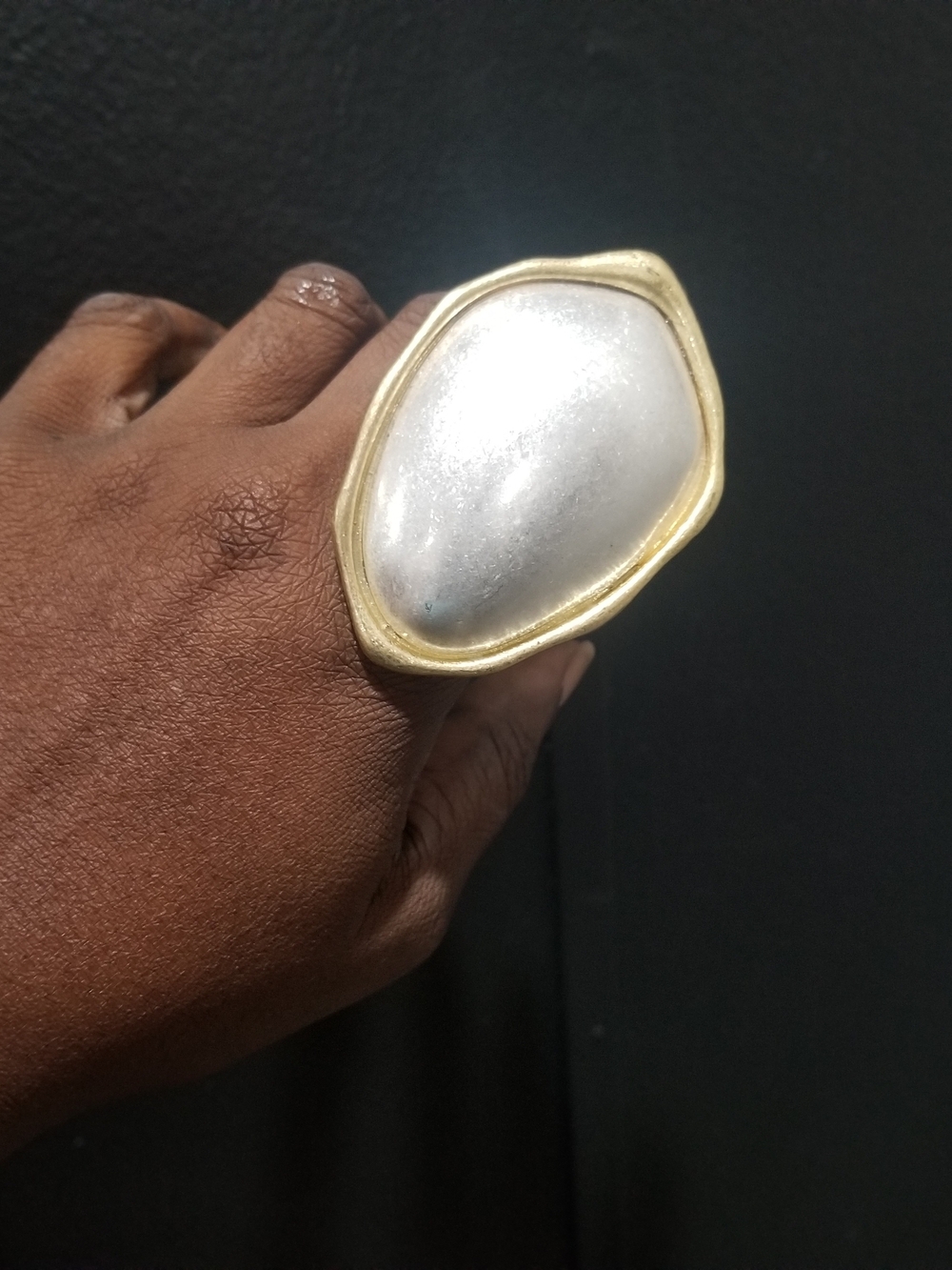 Gold-Trim Silver Oversized  Statement Ring - Women Jewelry